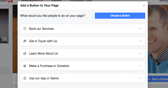 call-to-action button for Facebook pages