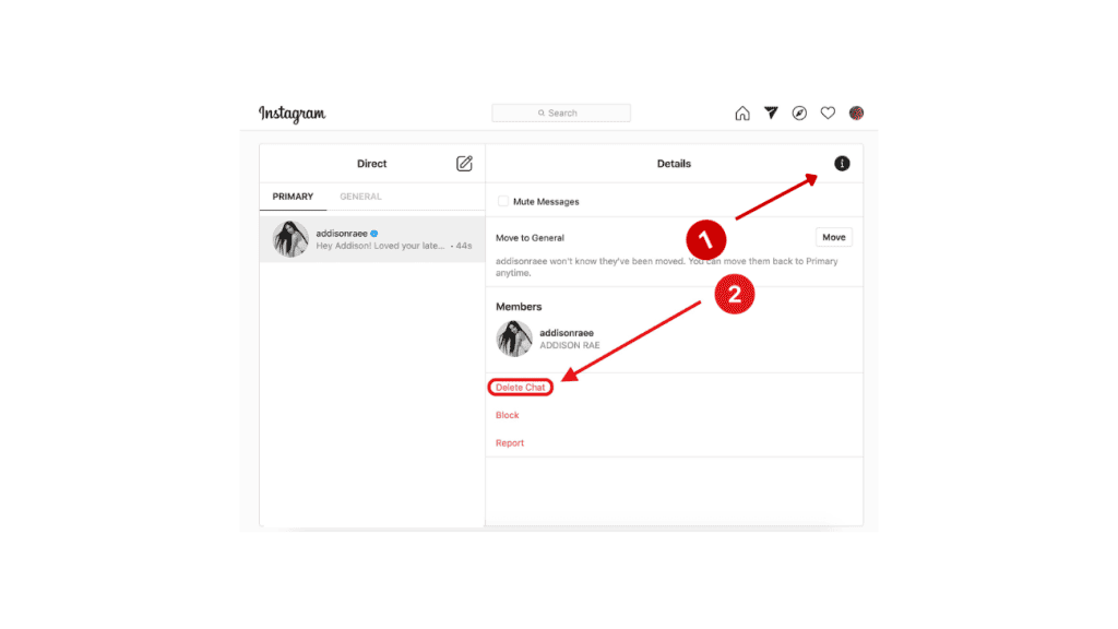 How to delete an Instagram chat on the web