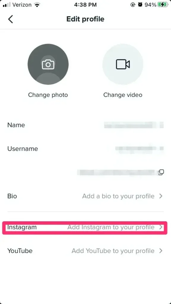 Add instagram to TikTok - step 3