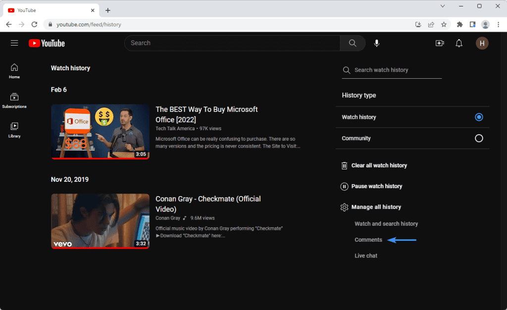 Step 4 to view YouTube history on desktop