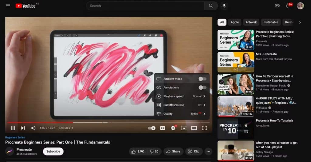 Active Ambient Mode on YouTube using desktop 3