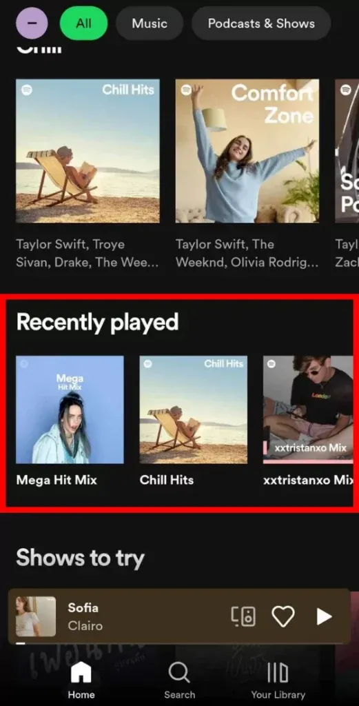 Find recently played Spotify on mobile