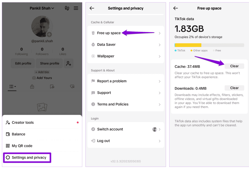 Clear Cache if You Unable to Repost on TikTok