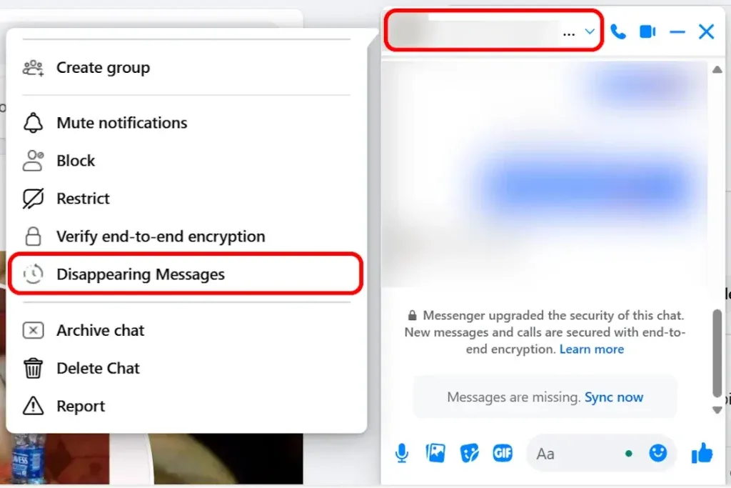 Enable Disappearing Messages on Facebook - website