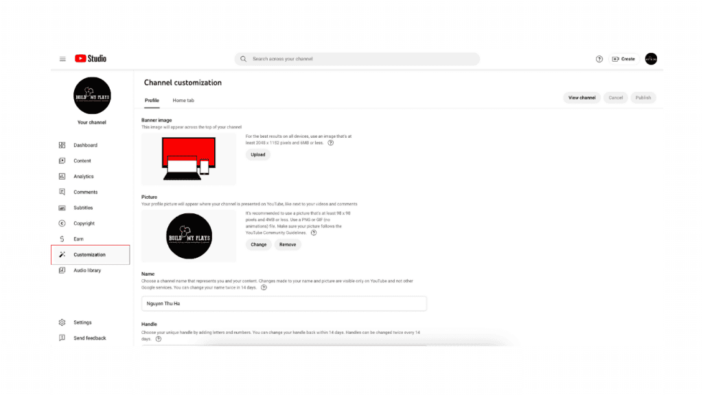 Channel Customization - YouTube Studio