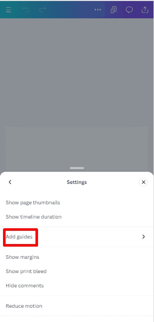 Guides setting on Canva