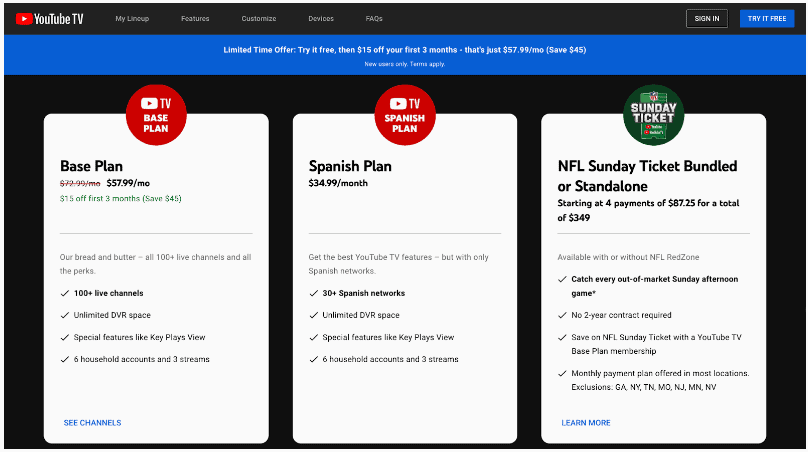 YouTube TV Student Discount Plan