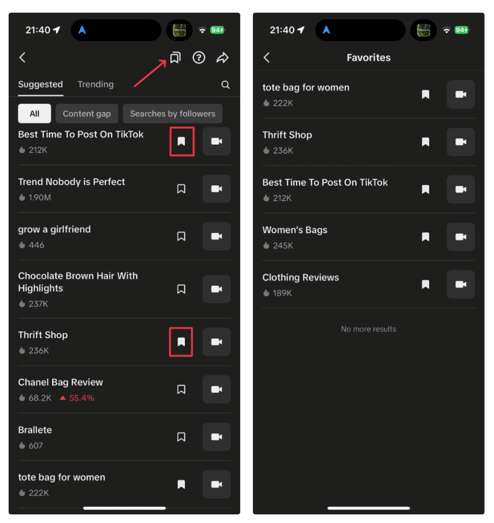 bookmarks on Creator Search Insights