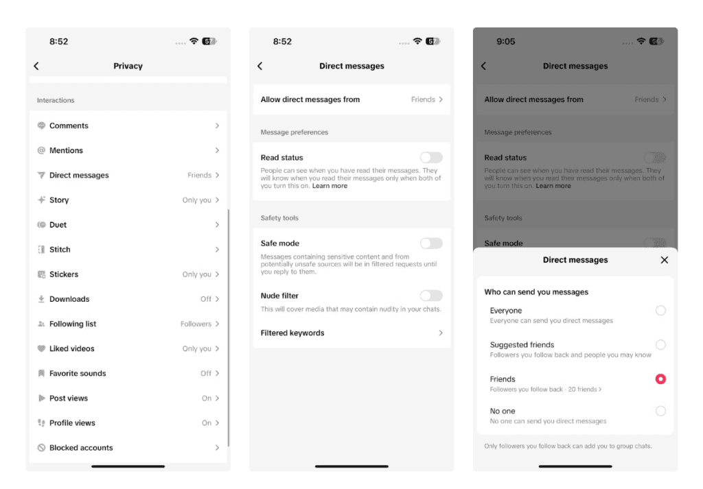 Control Who Can Send You Direct Messages to Make TikTok account more private
