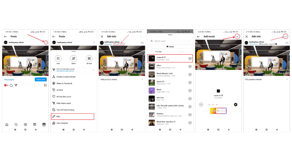 Edit Song on Instagram Post After Posting