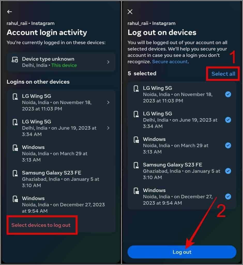 Log Out Instagram Account on Other Devices