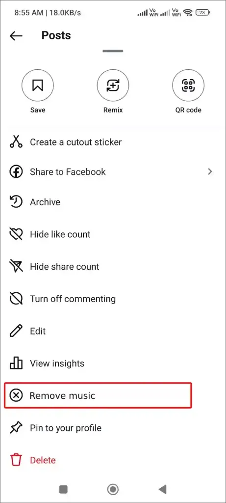 remove music on Instagram Post After Posting
