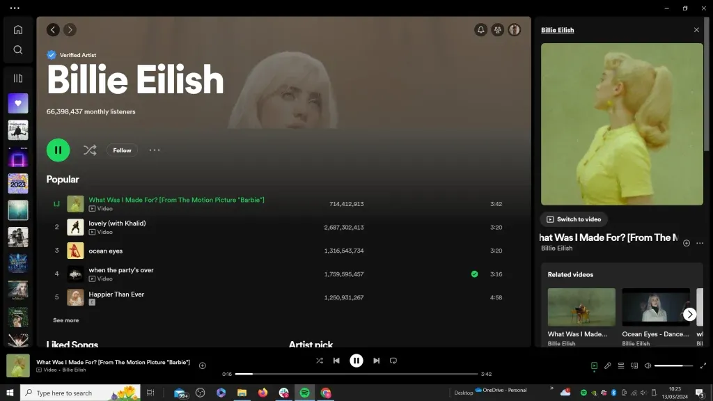 select Switch to Video to watch a music video on Spotify