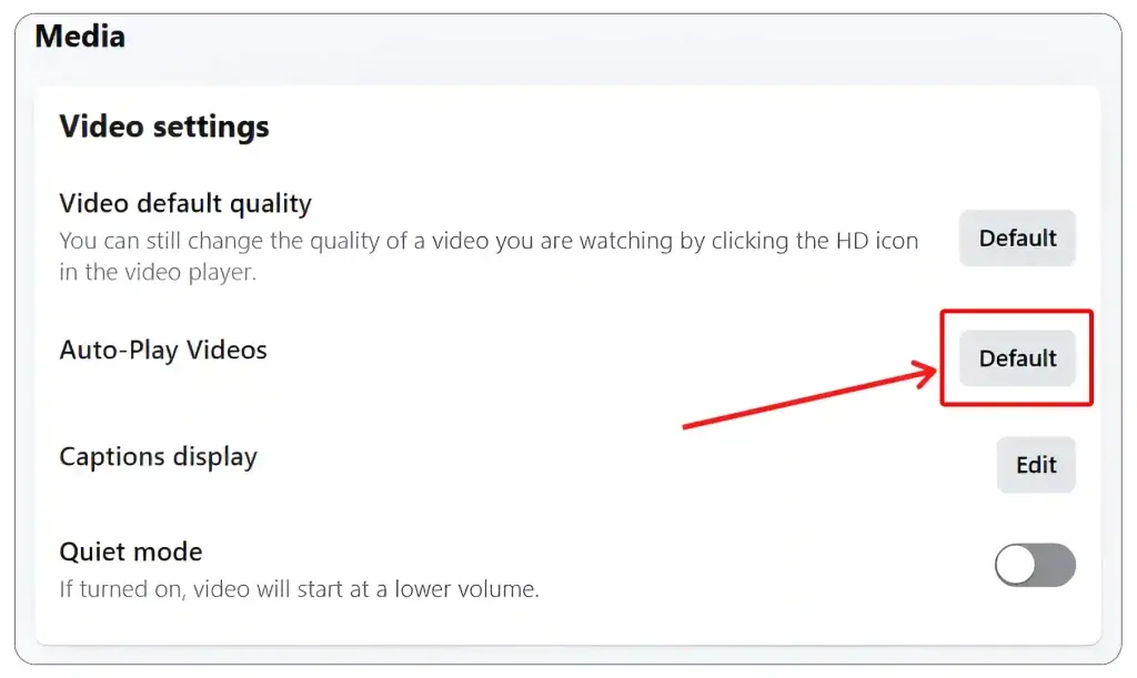 Default Button Next to Auto-Play Facebook Videos