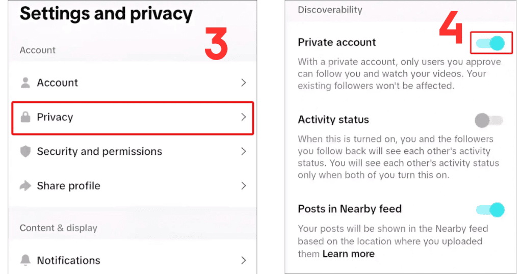 Set private TikTok account