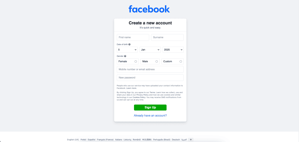 create new account to To Unlink A Facebook Page From Personal Account